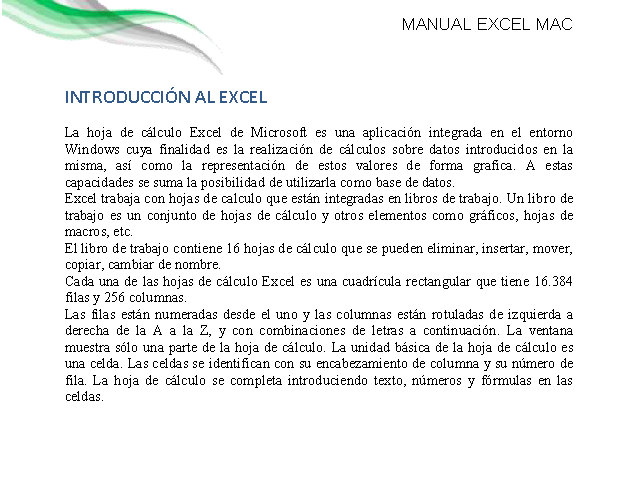 User manual for excel